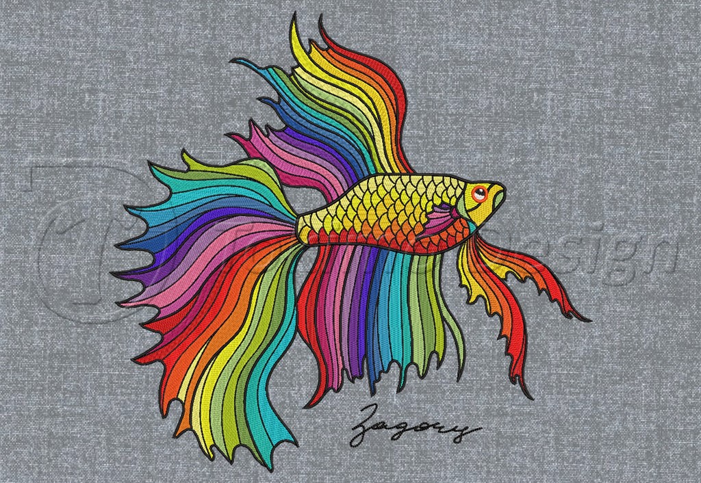 Cockerel fish - ZAGORY® - Machine embroidery pattern - DST only