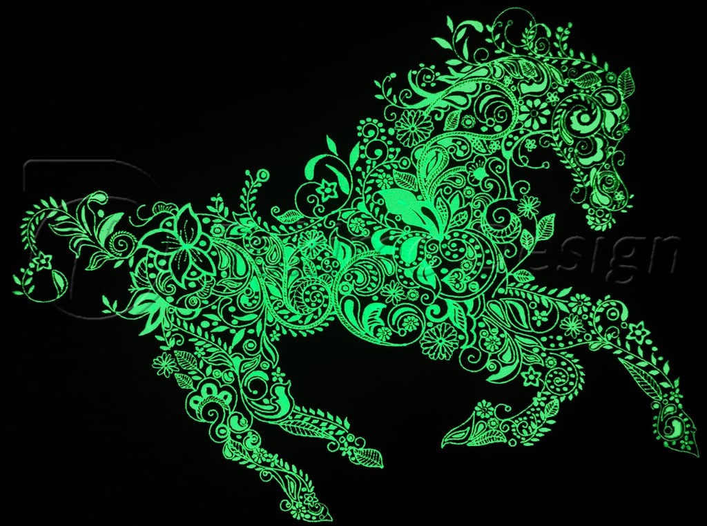 Flower horse - embroidered artwork - GLOW IN DARK