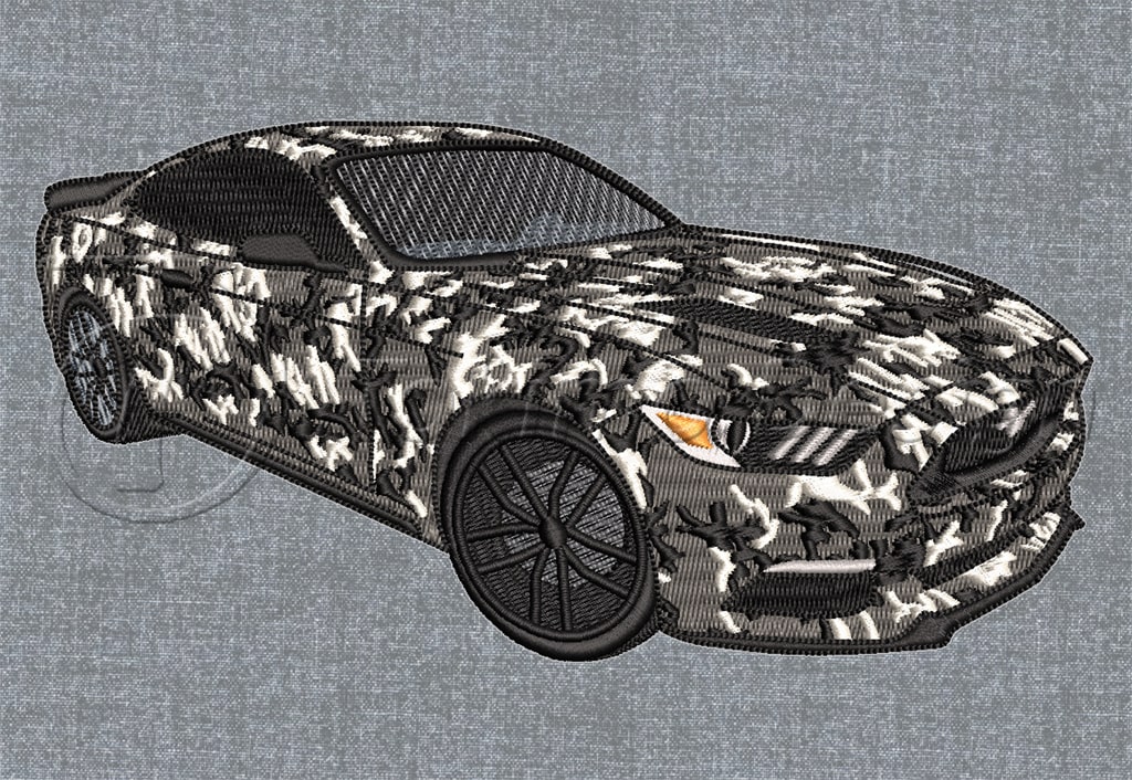 Ford Mustang Camo car - Machine embroidery design – 4 sizes