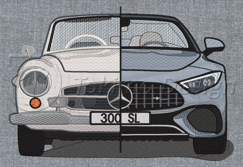 Mercedes 300 SL car evolution - Machine embroidery pattern – 4 sizes