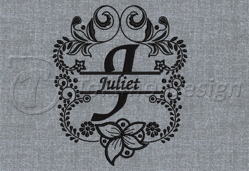 Monogram font - font J - Digtal embroidery pattern