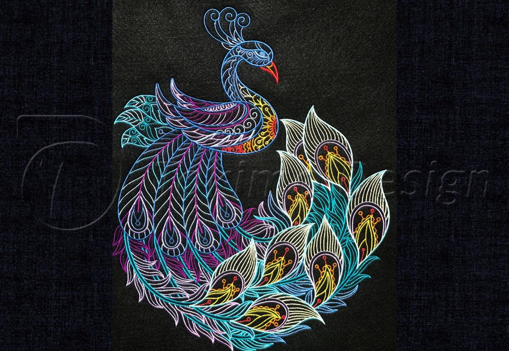 Colour peacock - embroidered artwork