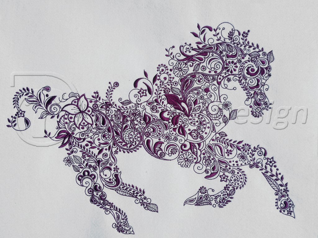 Flower horse - embroidered artwork - purple